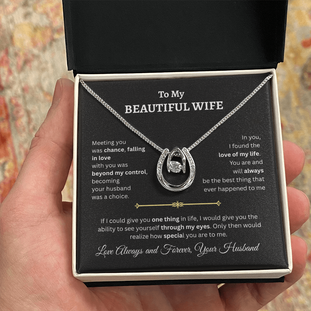 TO MY BEAUTIFUL WIFE | LOVE OF MY LIFE | LUCKY HORSESHOE AND WISHBONE NECKLACE