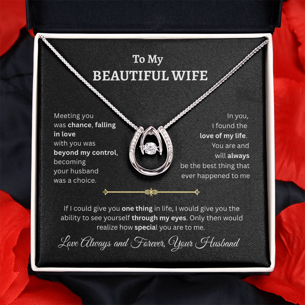 TO MY BEAUTIFUL WIFE | LOVE OF MY LIFE | LUCKY HORSESHOE AND WISHBONE NECKLACE