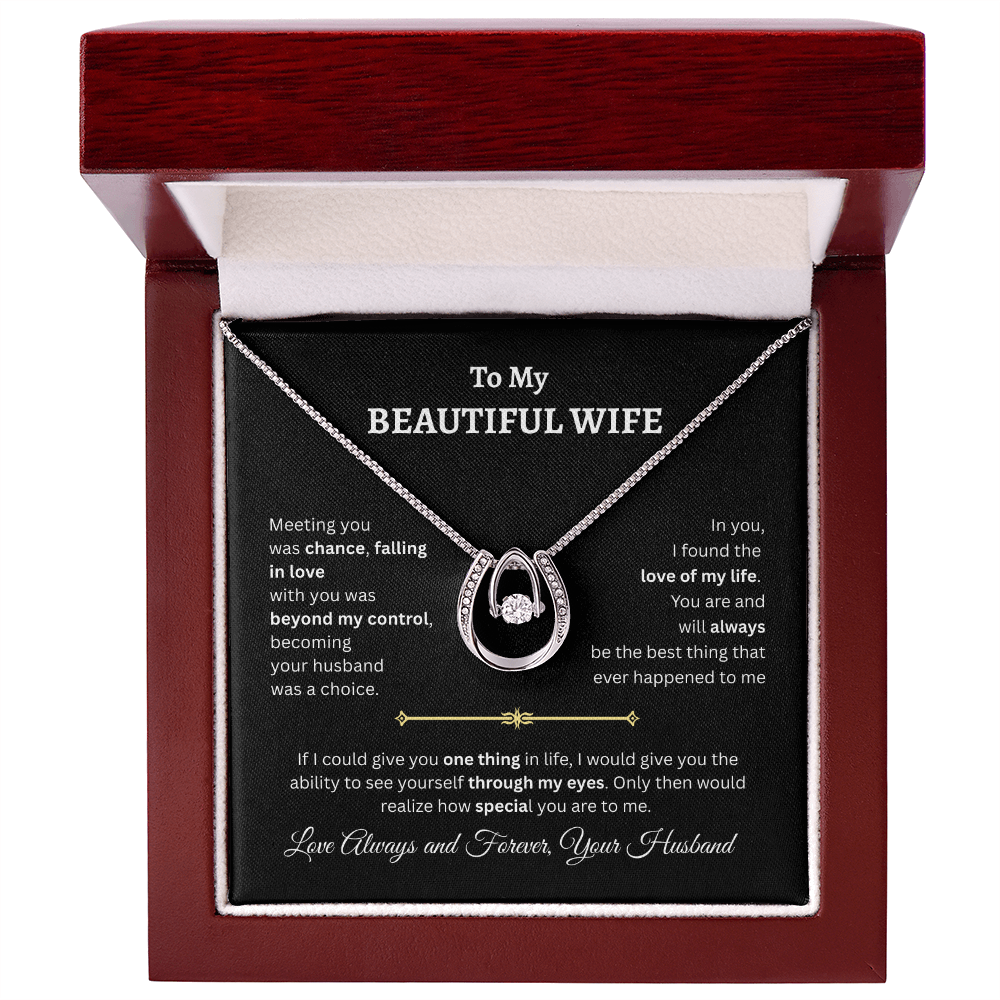 TO MY BEAUTIFUL WIFE | LOVE OF MY LIFE | LUCKY HORSESHOE AND WISHBONE NECKLACE