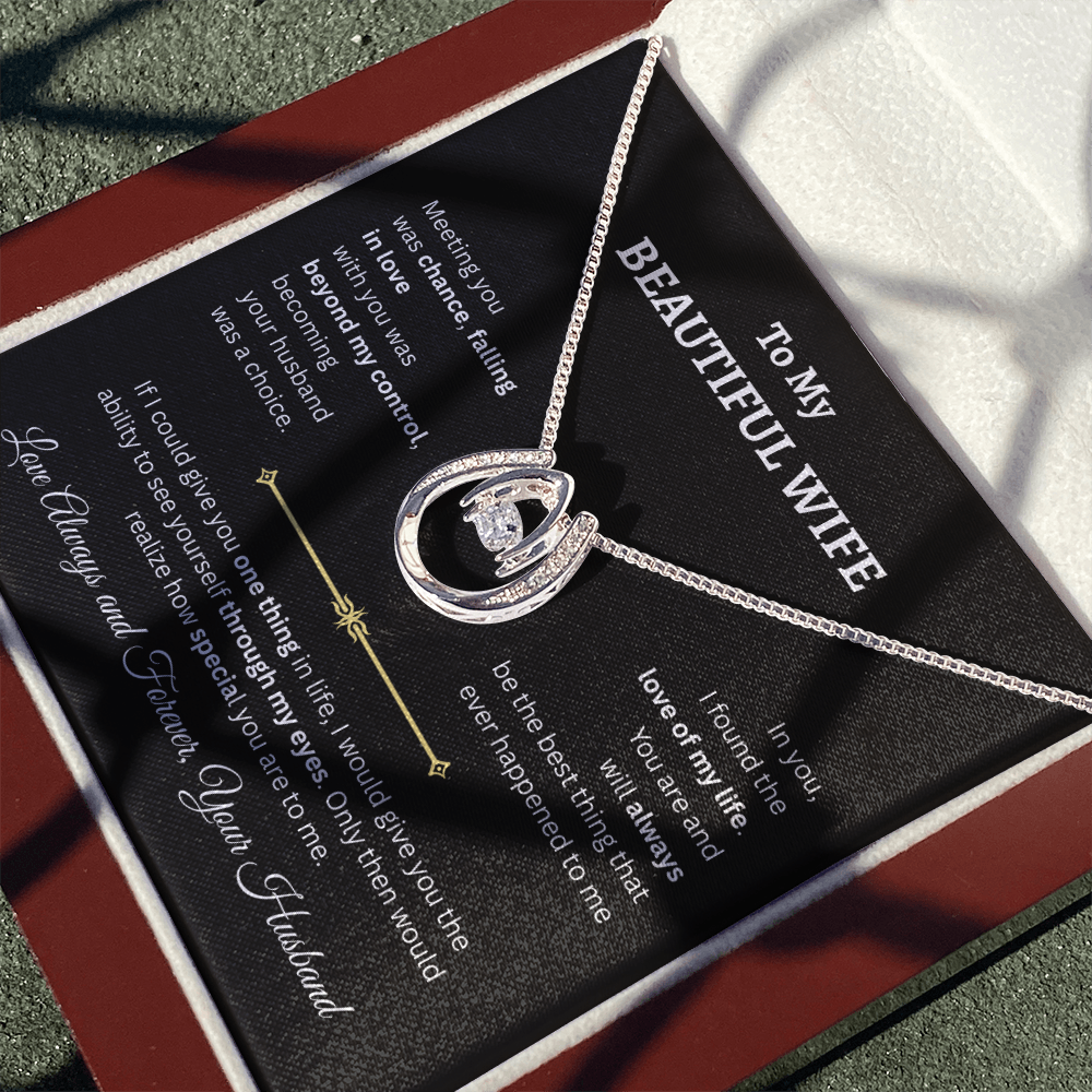 TO MY BEAUTIFUL WIFE | LOVE OF MY LIFE | LUCKY HORSESHOE AND WISHBONE NECKLACE