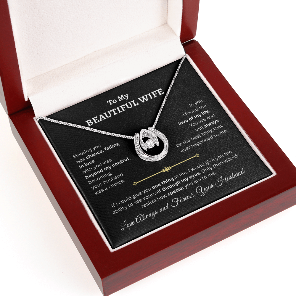 TO MY BEAUTIFUL WIFE | LOVE OF MY LIFE | LUCKY HORSESHOE AND WISHBONE NECKLACE