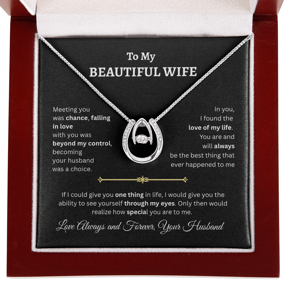 TO MY BEAUTIFUL WIFE | LOVE OF MY LIFE | LUCKY HORSESHOE AND WISHBONE NECKLACE