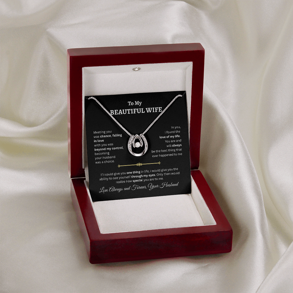 TO MY BEAUTIFUL WIFE | LOVE OF MY LIFE | LUCKY HORSESHOE AND WISHBONE NECKLACE