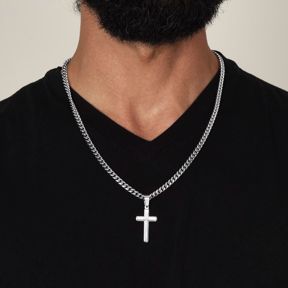 TO MY DAD | A PLACE IN YOUR HEART | ARTISAN CROSS AND CUBAN CHAIN NECKLACE