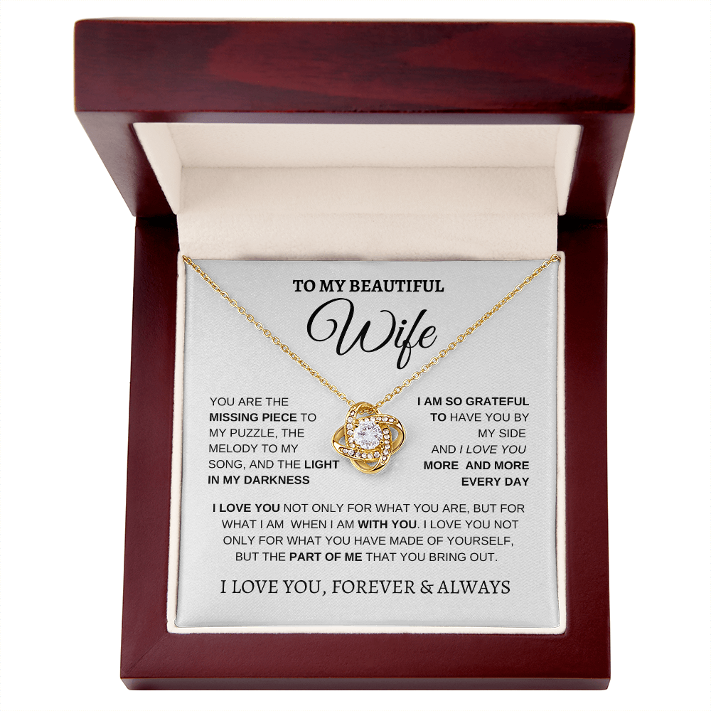 TO MY BEAUTIFUL WIFE | I LOVE YOU MORE AND MORE | LOVE KNOT NECKLACE