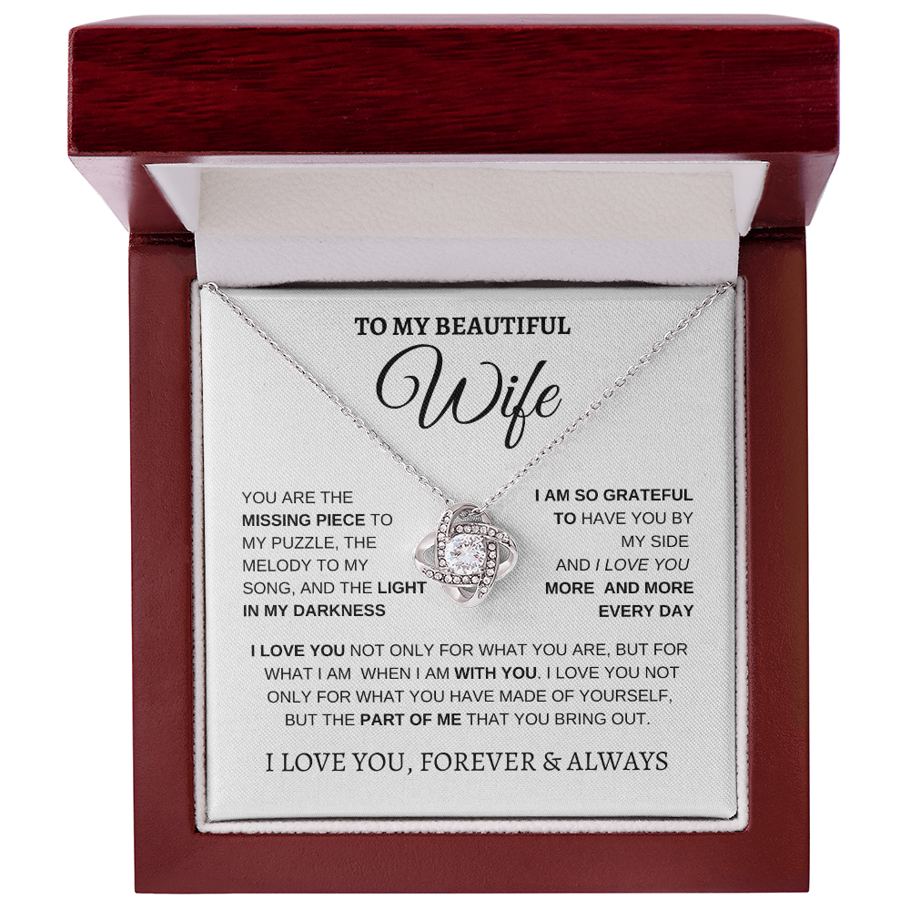 TO MY BEAUTIFUL WIFE | I LOVE YOU MORE AND MORE | LOVE KNOT NECKLACE