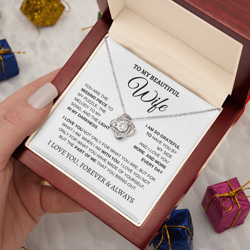 TO MY BEAUTIFUL WIFE | I LOVE YOU MORE AND MORE | LOVE KNOT NECKLACE