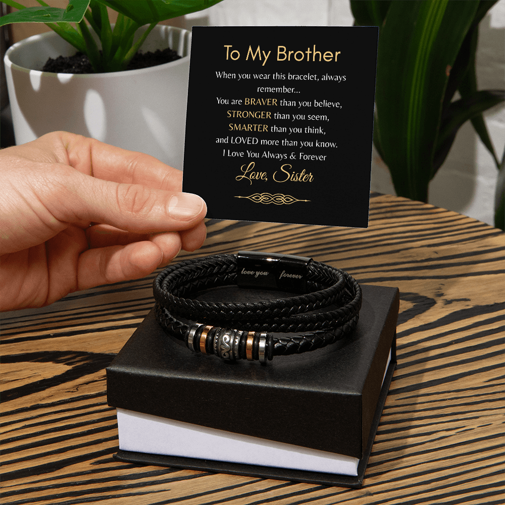 TO MY BROTHER | I LOVE YOU ALWAYS | MEN'S LEATHER BRACELET