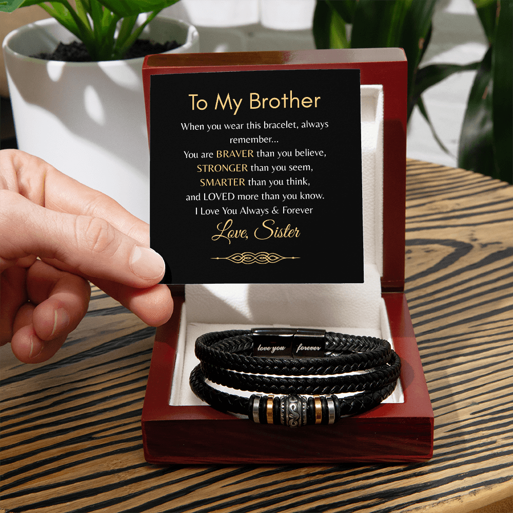 TO MY BROTHER | I LOVE YOU ALWAYS | MEN'S LEATHER BRACELET