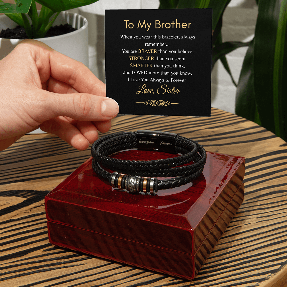 TO MY BROTHER | I LOVE YOU ALWAYS | MEN'S LEATHER BRACELET