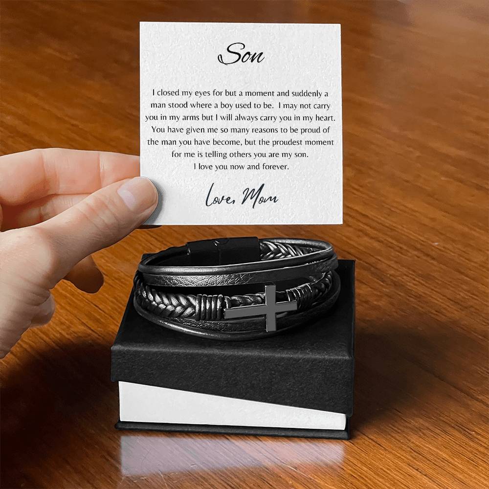 FOR MY SON | YOU ARE MY SON | CROSS LEATHER BRACELET