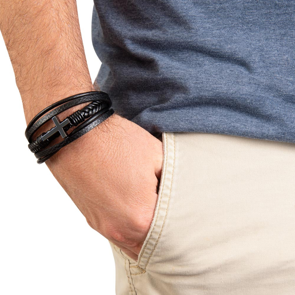 FOR MY SON | YOU ARE MY SON | CROSS LEATHER BRACELET