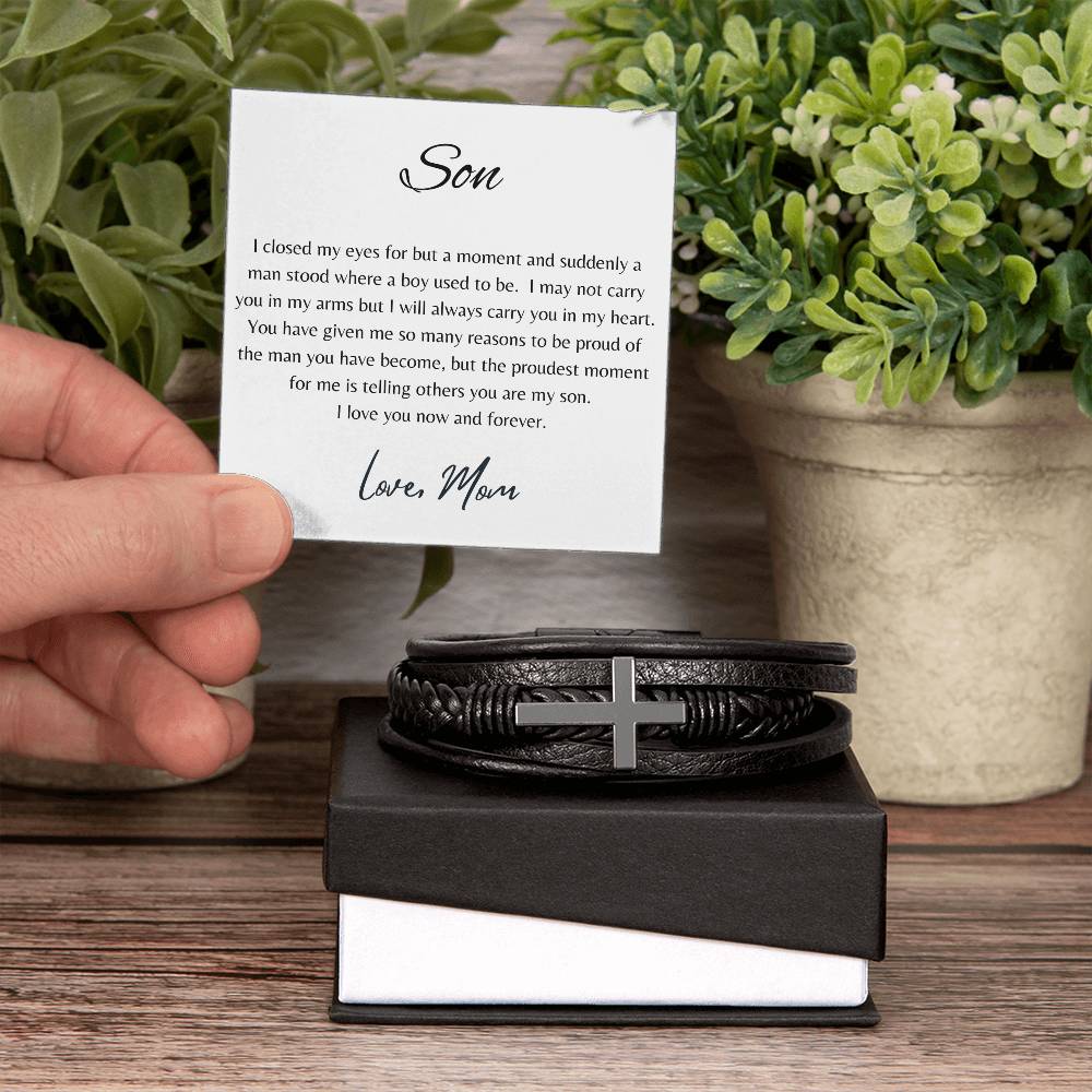 FOR MY SON | YOU ARE MY SON | CROSS LEATHER BRACELET