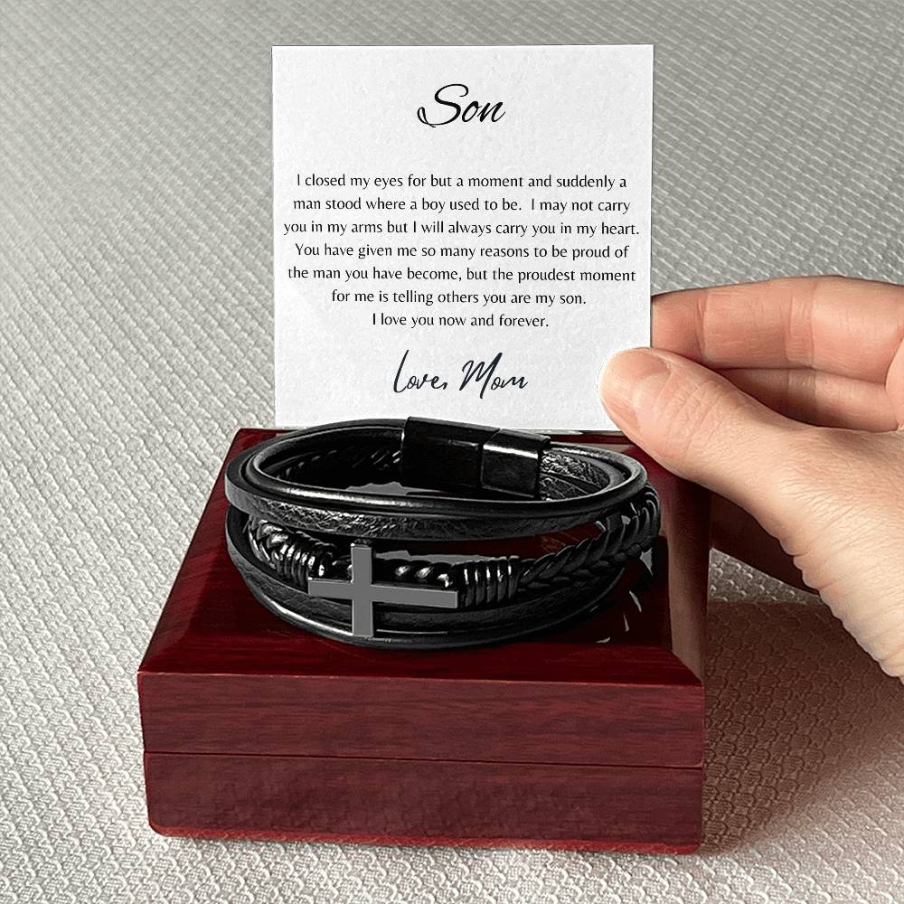 FOR MY SON | YOU ARE MY SON | CROSS LEATHER BRACELET