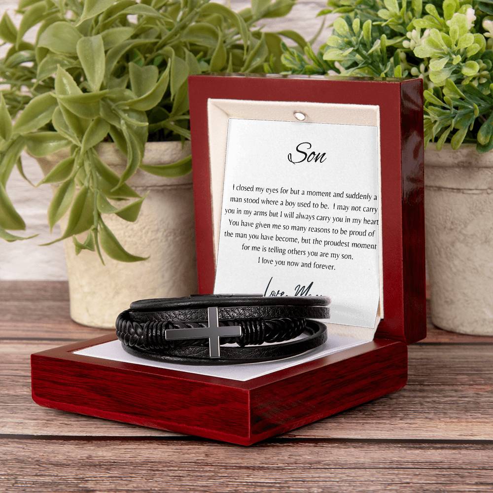 FOR MY SON | YOU ARE MY SON | CROSS LEATHER BRACELET