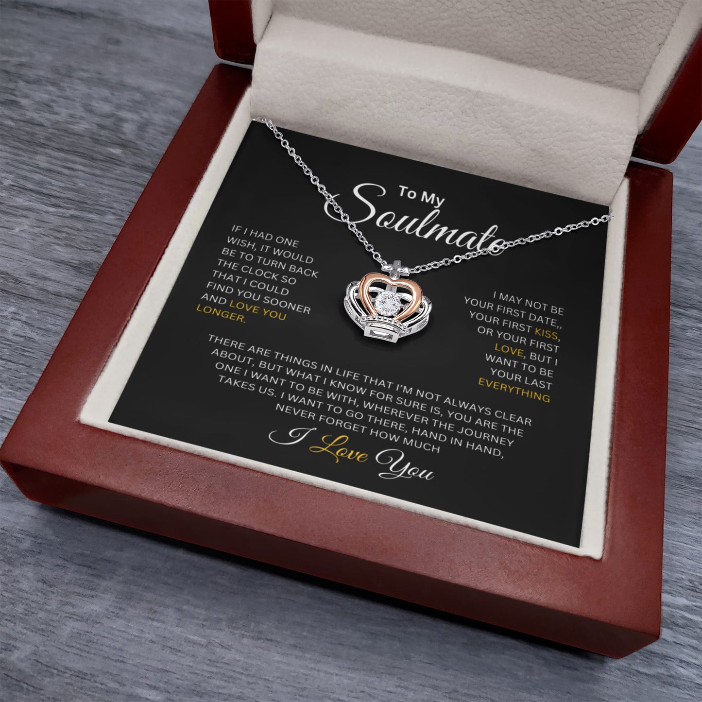 TO MY SOULMATE | MY LAST EVERYTHING | CROWN PENDANT NECKLACE