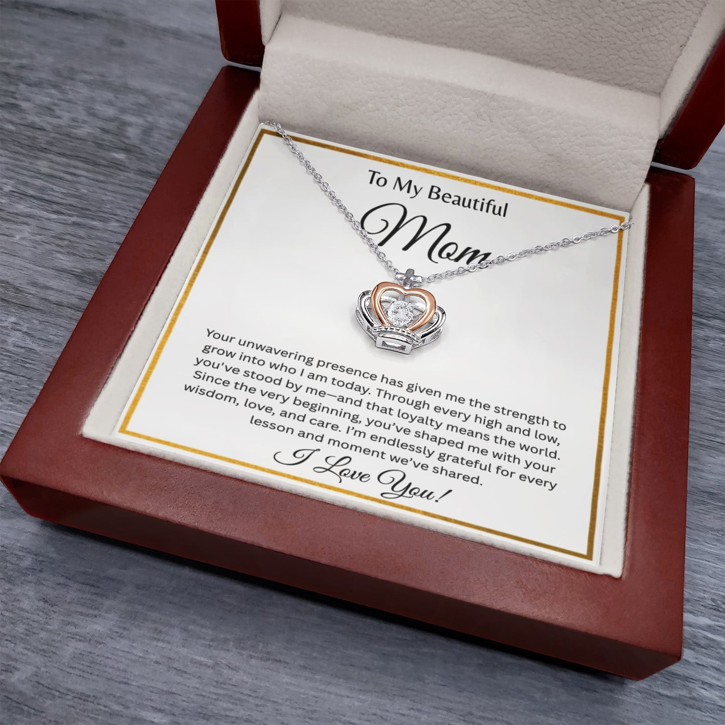 TO MY BEAUTIFUL MOM | ENDLESSLY GRATEFUL | CROWN PENDANT NECKLACE