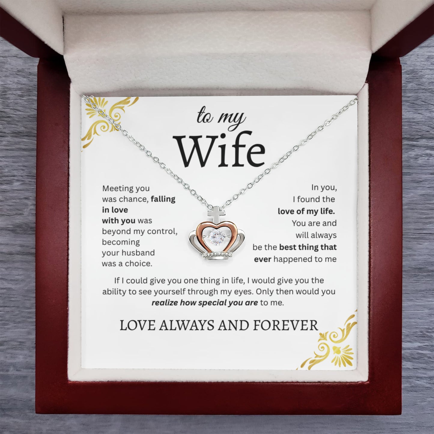 TO MY WIFE | LOVE OF MY LIFE | CROWN PENDANT NECKLACE