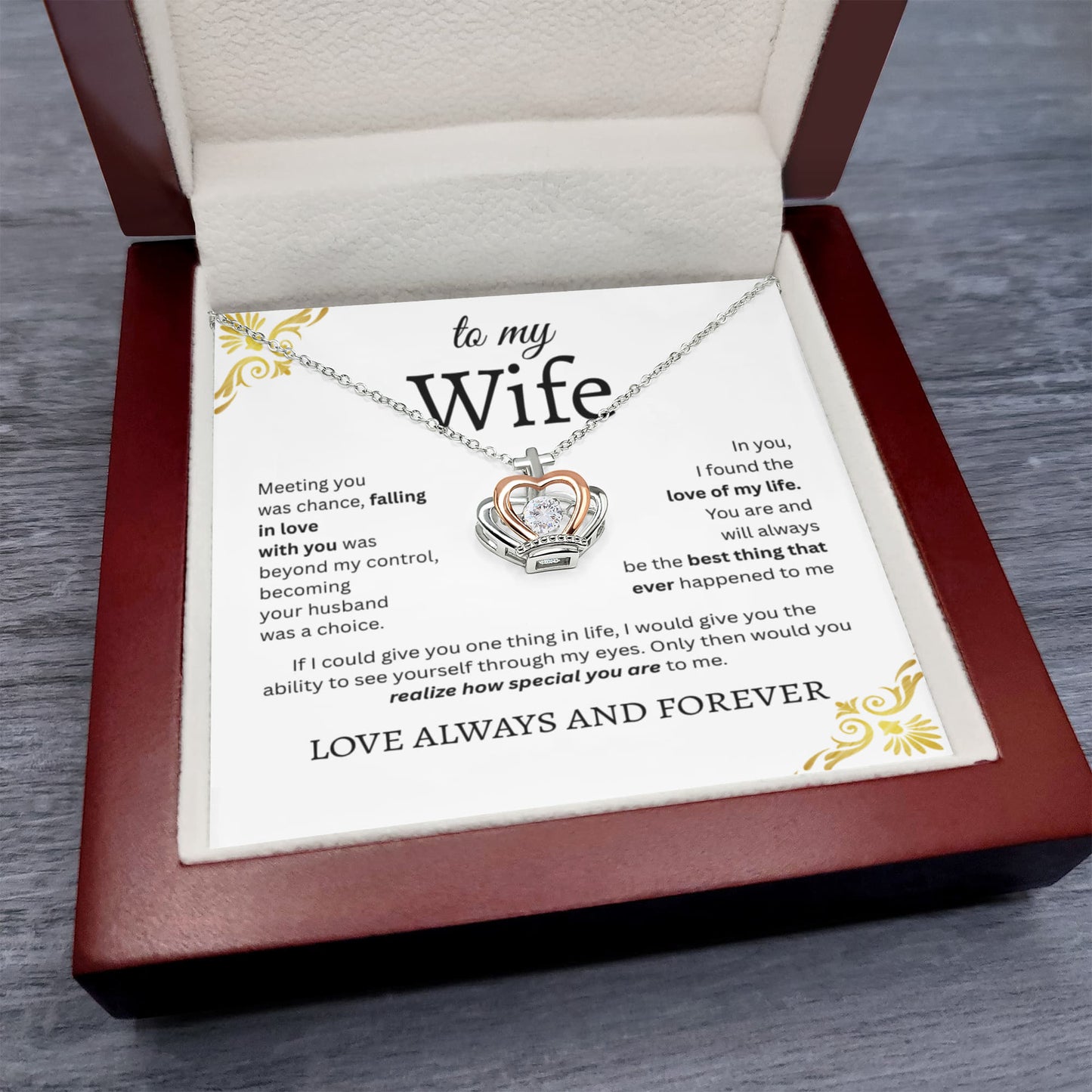 TO MY WIFE | LOVE OF MY LIFE | CROWN PENDANT NECKLACE