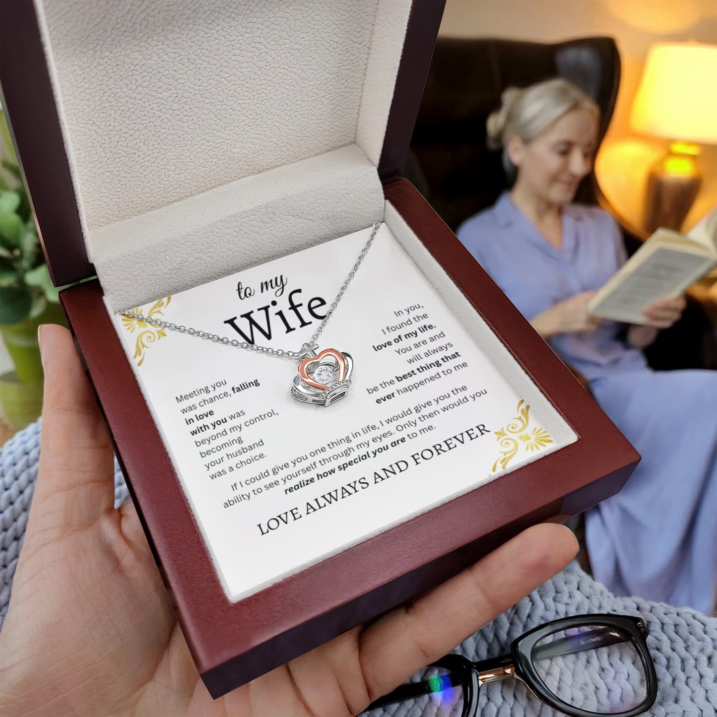 TO MY WIFE | LOVE OF MY LIFE | CROWN PENDANT NECKLACE