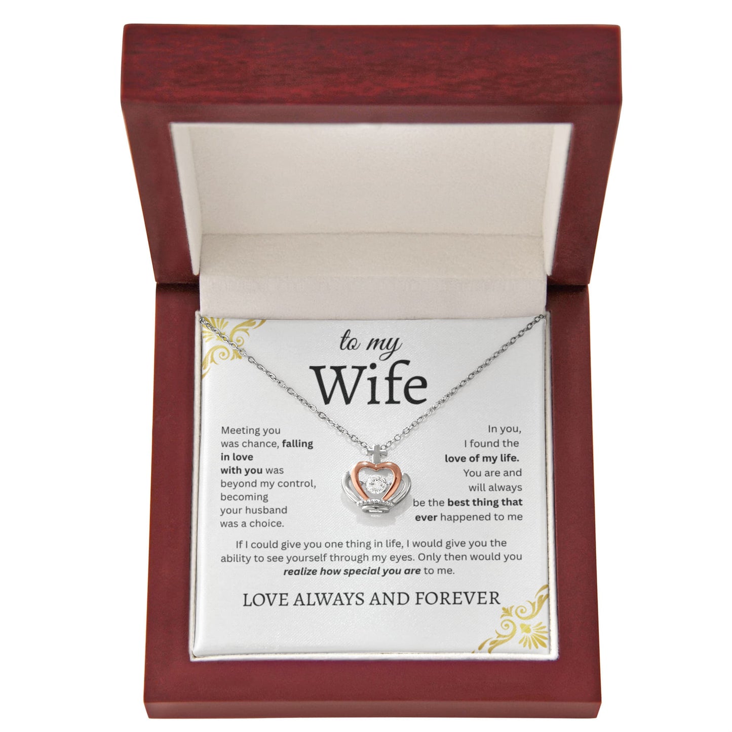 TO MY WIFE | LOVE OF MY LIFE | CROWN PENDANT NECKLACE