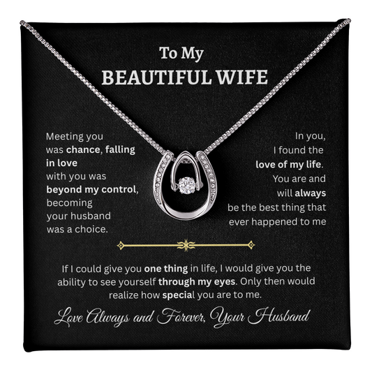 TO MY BEAUTIFUL WIFE | LOVE OF MY LIFE | LUCKY HORSESHOE AND WISHBONE NECKLACE