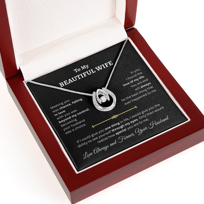 TO MY BEAUTIFUL WIFE | LOVE OF MY LIFE | LUCKY HORSESHOE AND WISHBONE NECKLACE