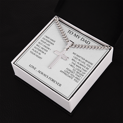TO MY DAD | NEVER FORGET | SILVER CROSS AND CUBAN CHAIN NECKLACE