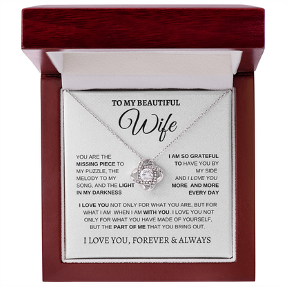 TO MY BEAUTIFUL WIFE | I LOVE YOU MORE AND MORE | LOVE KNOT NECKLACE