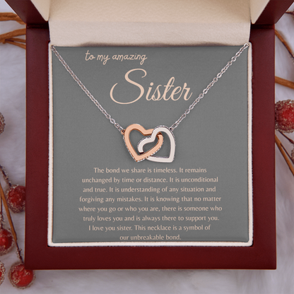 TO MY AMAZING SISTER | AN UNCONDITIONAL LOVE | INTERLOCKING HEARTS NECKLACE