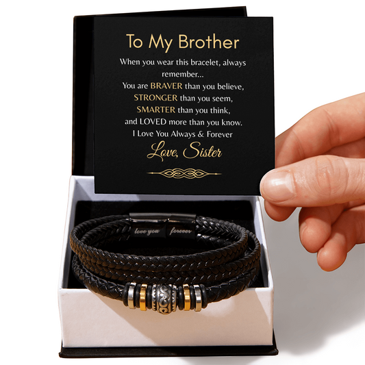 TO MY BROTHER | I LOVE YOU ALWAYS | MEN'S LEATHER BRACELET