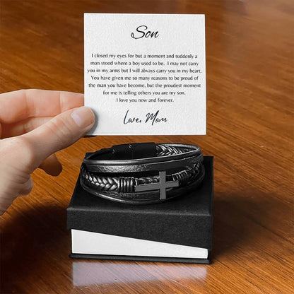 FOR MY SON | YOU ARE MY SON | CROSS LEATHER BRACELET