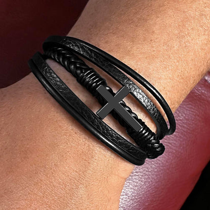 TO MY SON | I LOVE YOU | CROSS LEATHER BRACELET