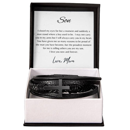 FOR MY SON | YOU ARE MY SON | CROSS LEATHER BRACELET