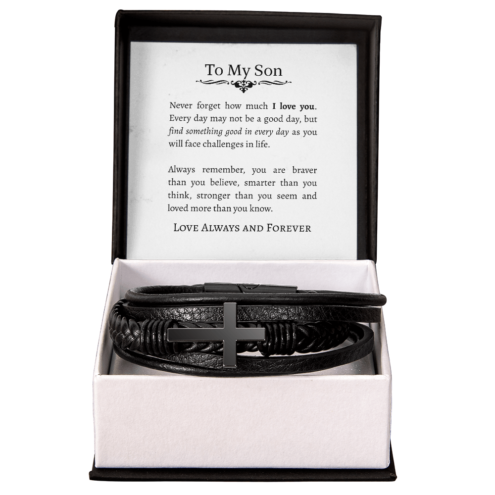 TO MY SON | I LOVE YOU | CROSS LEATHER BRACELET