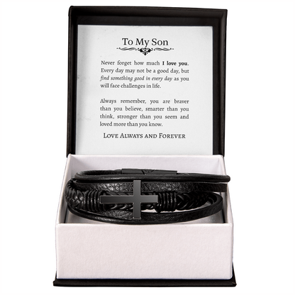TO MY SON | I LOVE YOU | CROSS LEATHER BRACELET