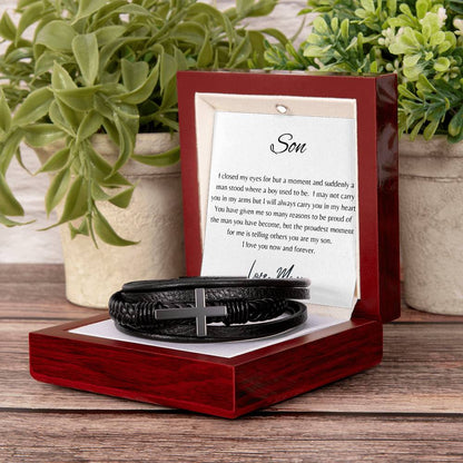 FOR MY SON | YOU ARE MY SON | CROSS LEATHER BRACELET