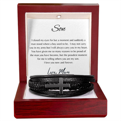FOR MY SON | YOU ARE MY SON | CROSS LEATHER BRACELET