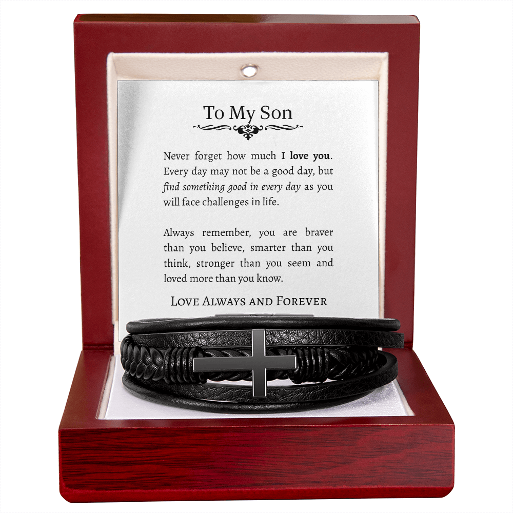 TO MY SON | I LOVE YOU | CROSS LEATHER BRACELET