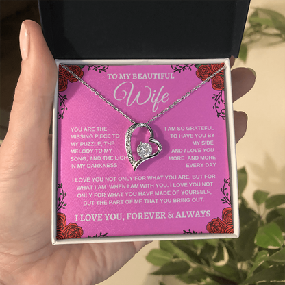 TO MY BEAUTIFUL WIFE |I LOVE YOU MORE AND MORE | FOREVER LOVE NECKLACE