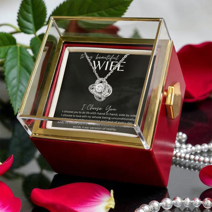 TO MY BEAUTIFUL WIFE | I CHOOSE YOU | SILVER LOVE KNOT NECKLACE AND ROSE THAT NEVER FADES