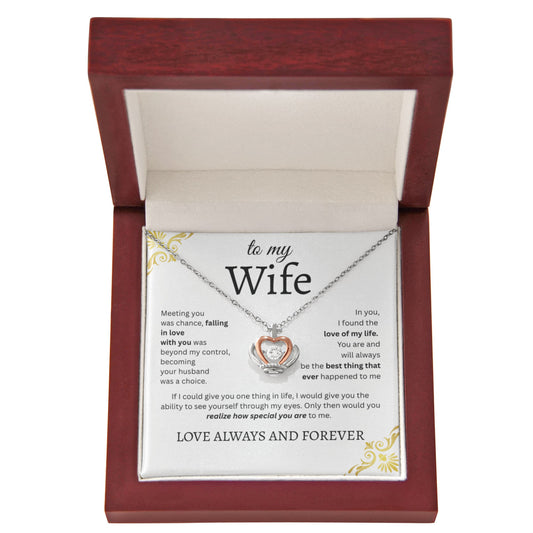 TO MY WIFE | LOVE OF MY LIFE | CROWN PENDANT NECKLACE
